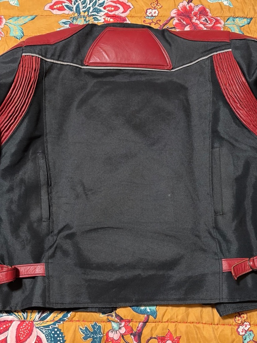 Men's Black and Red Biker Jacket - Stylish Contrast Panels